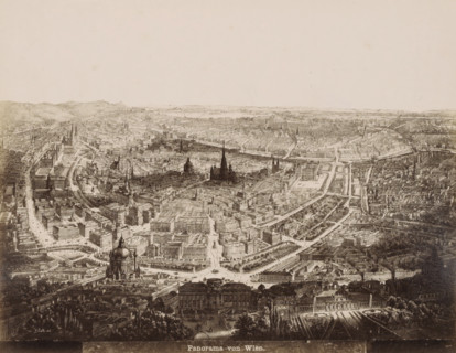 Photo reproduction of a print depicting a panorama of Vienna, Panorama von Wien, photograph,