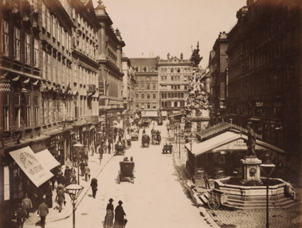 Wien. Der Graben., View of Der Graben in Vienna with shops, carts, pump and the Vienna Plague