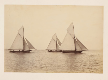 Three sailing ships, including the Encore, Yvonne and Woodcock, in the water, album page,