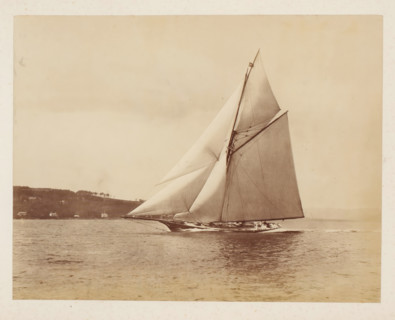 Sailing ship Valkyrie No.1 in the water, album page, photograph, This photo is part of an album.,