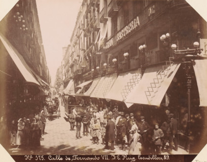 Street view of Calle de Ferran in Barcelona, Calle de Fernando VII, album page, photograph, This