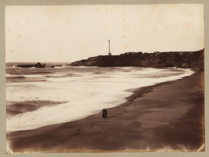 Côte des Fous with lighthouse near Biarritz, album page, photograph, This photo is part of an album