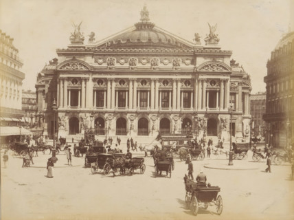 Carriages in front of the Palais Garnier in Paris, album page, photograph, This photo is part of an