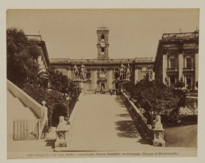Stairs to the Senators Palace on the Capitoline Hill in Rome, Italy, Campidoglio. Palazzo Senatorio