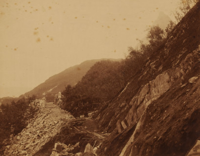 Paved mountain path for the construction of the Luleå - Narvik railway line, photograph, Sweden,