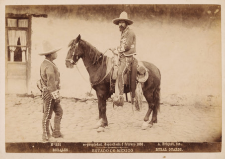 Rurales, Rural Guards, Two Mexican men in traditional clothing, one of them on horseback, Estado de