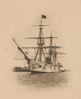 Ship at anchor, probably in Algeria (former title), Screw steamship 1st class Zr.Ms. Tromp of the