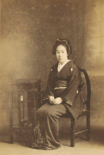 Portrait of an unknown Japanese woman, photograph, inscription: 'S. Hachiya. Kiriu. Gunma.',