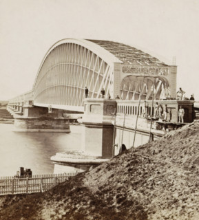 View of the Kuilenburg railway bridge near Culemborg, Bridge at Kuilenburg, stereograph,