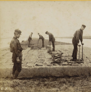 Peat workers cutting peat by hand, Peat treading, Collection E, Geographical gallery of images,