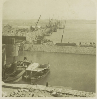 View of the Lower Aswan Dam, Egypt, Nilstaudamm bei Assuan, Upper Egypt, stereograph, number: '39