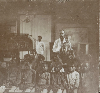 School class with teacher in Manokwari, Indonesia, Dorei. School, Collection D, Geographical