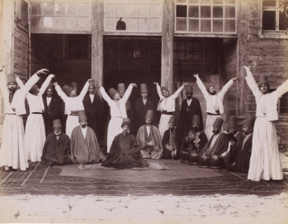 Dervishes during a sama, photograph, inscription: 'illegible', photographer: Sébah & Joaillier,