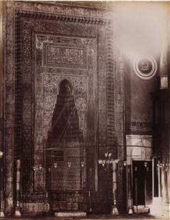 Interior of a mosque, possibly in Istanbul, photograph, photographer: attributed to Sébah &