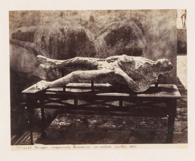 Empreinte humaine un esclave fouilles 1863, Plaster cast of a body in Pompeii, Italy, Pompei,