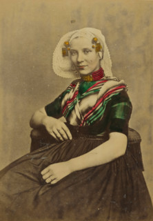 Portrait of an unknown woman in traditional costume of Goes, Zeeland, cabinet photograph,