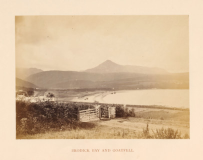 View of Brodick Bay, with Goat Fell in the background, Brodick Bay and Goatfell, photograph, page,