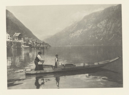 Boat on the Hallstätter See, Lac de Hallstatt, photomechanical print, photographer: Albert baron de