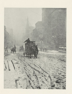 L'Hiver, cinquième avenue, Fifth Avenue in the snow, New York, photomechanical print, photographer: