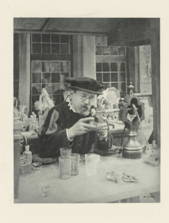 Man engraving on glass, Le Graveur sur fout, photomechanical print, photographer: Henri Colon,