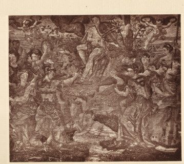 A piece of embroidery - 'Apollo and the muses', Part of an embroidery depicting Apollo and the