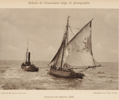 Seascape with sailing ship and tugboat, page, photomechanical print, inscription: 'Concours de