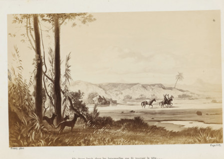 Photo reproduction of a painting of horsemen in a landscape in Australia, Un léger bruit dans les