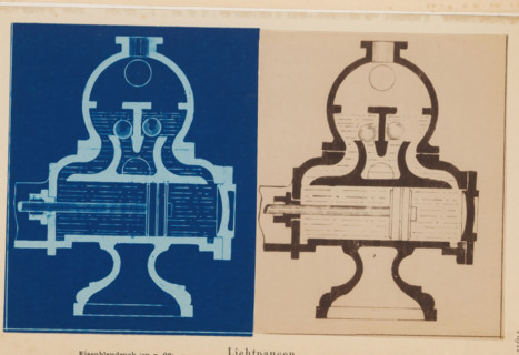 Cross-section of a machine, Light pauses, photograph, page, inscription: 'Eisenblaudruck (zu p.