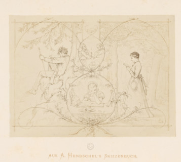 Photo reproduction of a sketch of various reading figures by Albert Hendschel, From A. Hendschel's