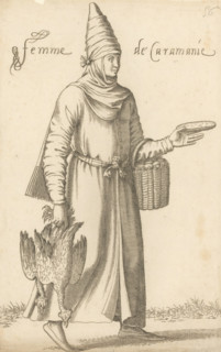 Femme de Caramanie, Woman with Poultry and a Basket of Eggs from Karaman, print, album cover, book