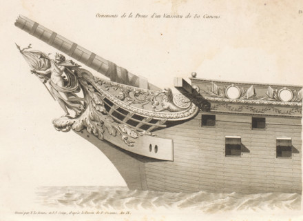 Prow and figurehead of a sailing ship, Ornements de la proue d'un vaisseau de 80 canons, Bow