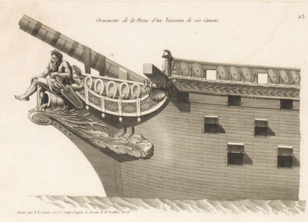 Ornements de la proue d'un vaisseau de 100 canons, Prow of a sailing ship with a seated river god