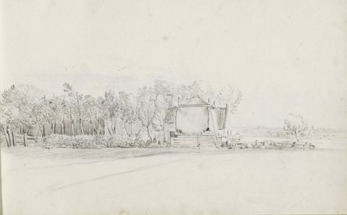 Landscape with a haystack near a farm, sketchbook page, Page 23 recto from a sketchbook with 39