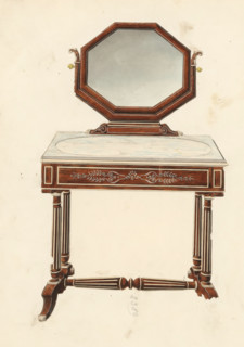 Design for a dressing table with octagonal mirror, drawing, album page, Dressing table with marble