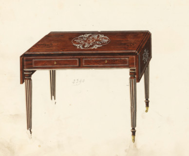 Design for a panel table, drawing, album page, Design for a panel table in inlaid rosewood with two