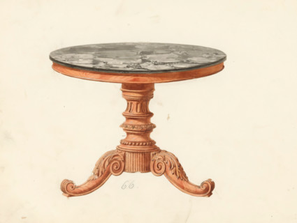 Design for a coffee table, drawing, album page, Design for a coffee table with a carved mahogany