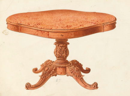 Design for a family table, drawing, album page, Design for an oval family table made entirely of