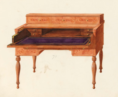 Design for a 'piano desk', drawing, album page, Design for a so-called 'piano desk' with a flap and