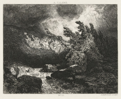 Landscape with waterfall, print, Series number, 10, printmaker: Johannes Arnoldus Boland,