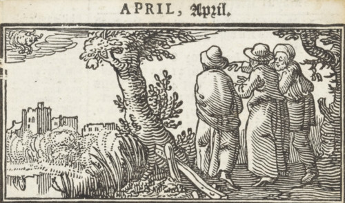 Emmaus Pilgrims, April, Months of the year, print, book illustration, Christ walks with two