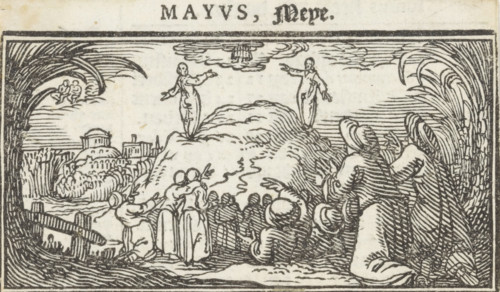 May, Ascension of Christ, Months of the year, print, book illustration, Christ ascends to heaven in