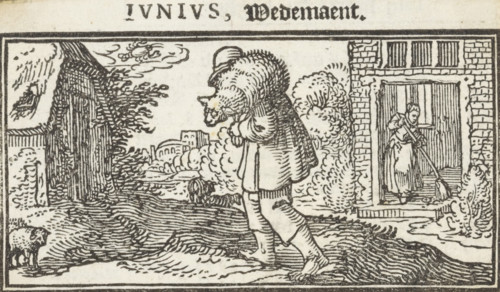 June, Parable of the Lost Sheep, Months of the year, print, book illustration, A shepherd carries