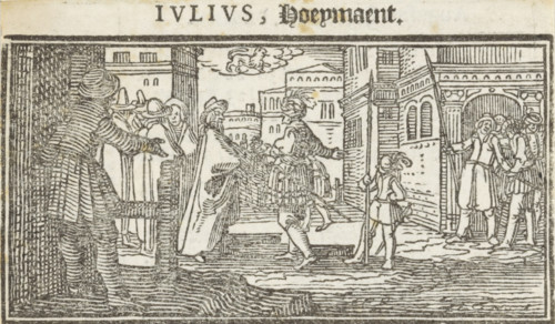 July, Months of the year, print, book illustration, A richly dressed man makes a gesture towards a