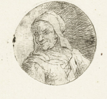 Bust of an unknown woman, print, In a round frame, the bust of an unknown adult woman. Bust facing