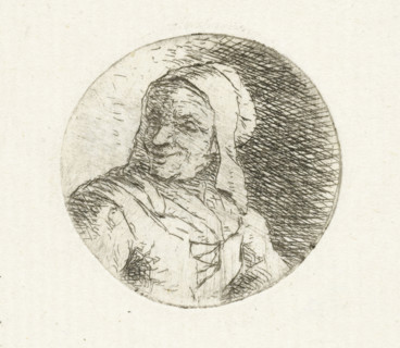 Bust of an unknown woman, print, In a round frame, the bust of an unknown adult woman. Bust facing