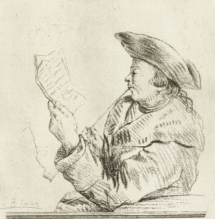Portrait of the artist Johannes Janson, print, Johannes Janson, with hat and long-stemmed pipe,