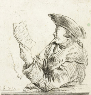 Portrait of the artist Johannes Janson, print, Johannes Janson, with hat and long-stemmed pipe,