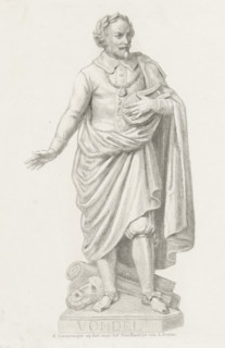 Statue of Joost van den Vondel, print, Statue of the poet and playwright Joost van den Vondel. He