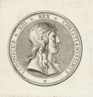 Coin with bust of Louis XIII, print, Obverse of a coin with bust in profile of Louis XIII, issued