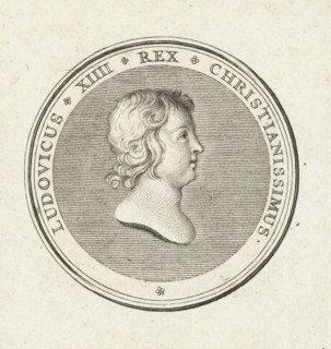 Coin with bust of Louis XIV, print, Obverse of a coin with a profile bust of the young Louis XIV,